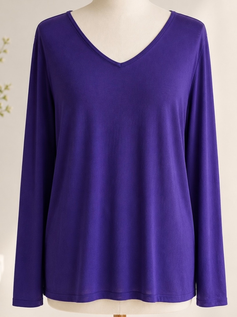 Maison Montagut Purple V-Neck Top Long Sleeve Soft Lightweight Bamboo Size M